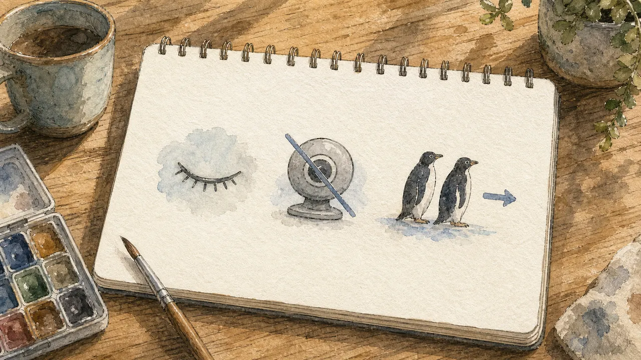Penchan 的 Monterey Bay Aquarium 企鵝狀態更新卡片,上面寫著 not on view、check official page、penguins in SD or LB