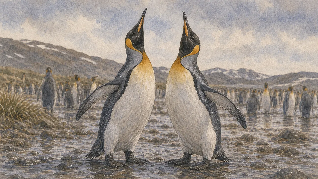 St Andrews Bay 的國王企鵝 Aptenodytes patagonicus 和象鼻海豹分布在寬闊冰河沖積平原